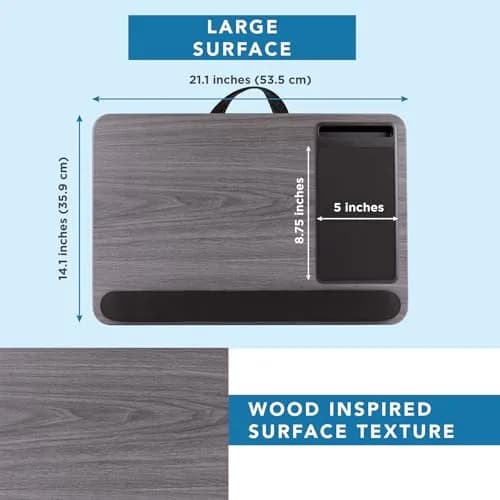 LapGear Home Office Pro Lap Desk 21.1" x 14" | Fits 15.6" Laptops, Cushioned Wrist Rest, Phone Slot thumbnail 5