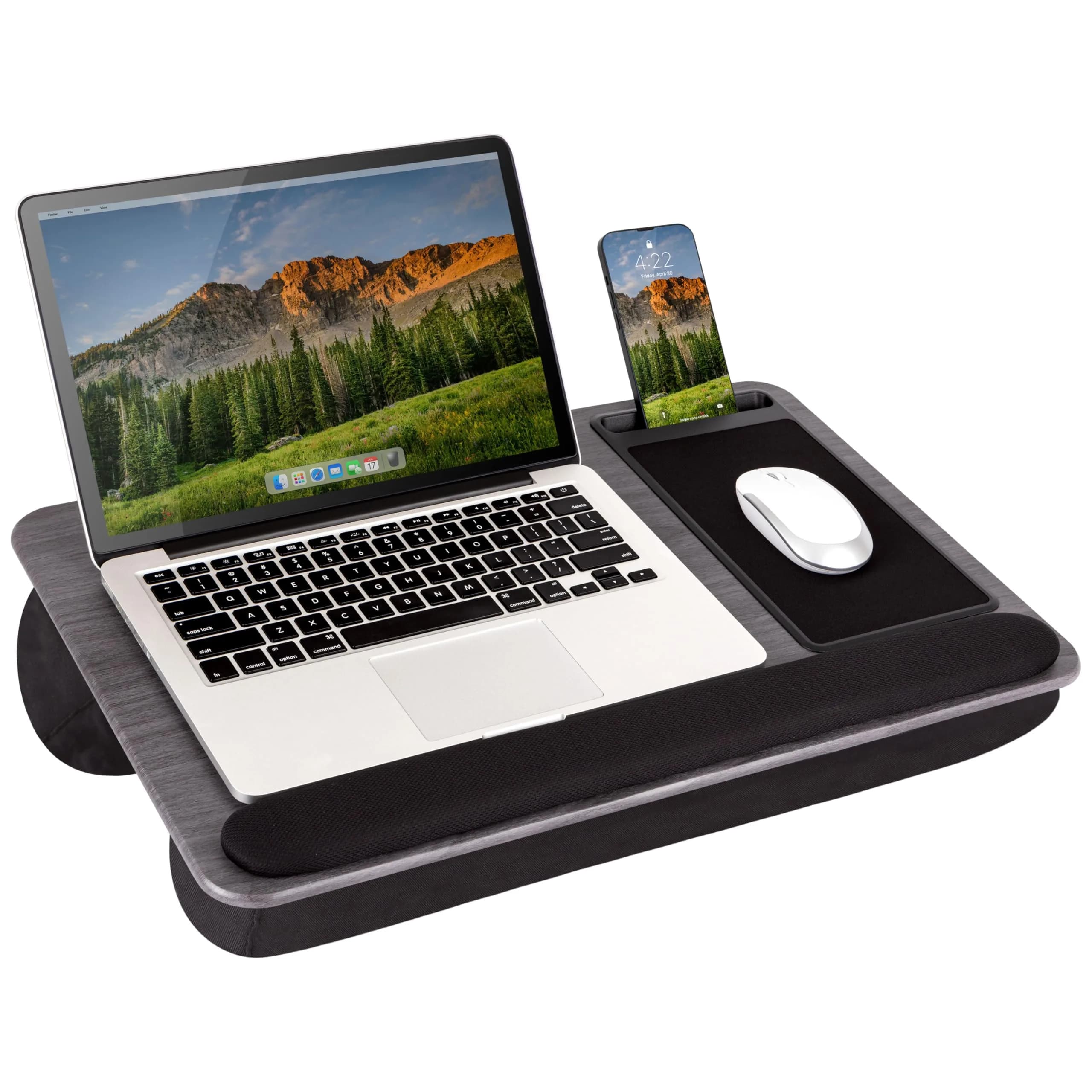 LapGear Home Office Pro Lap Desk with Wrist Rest & Gray Woodgrain Finish | Fits Laptops up to 15.6" - main product image