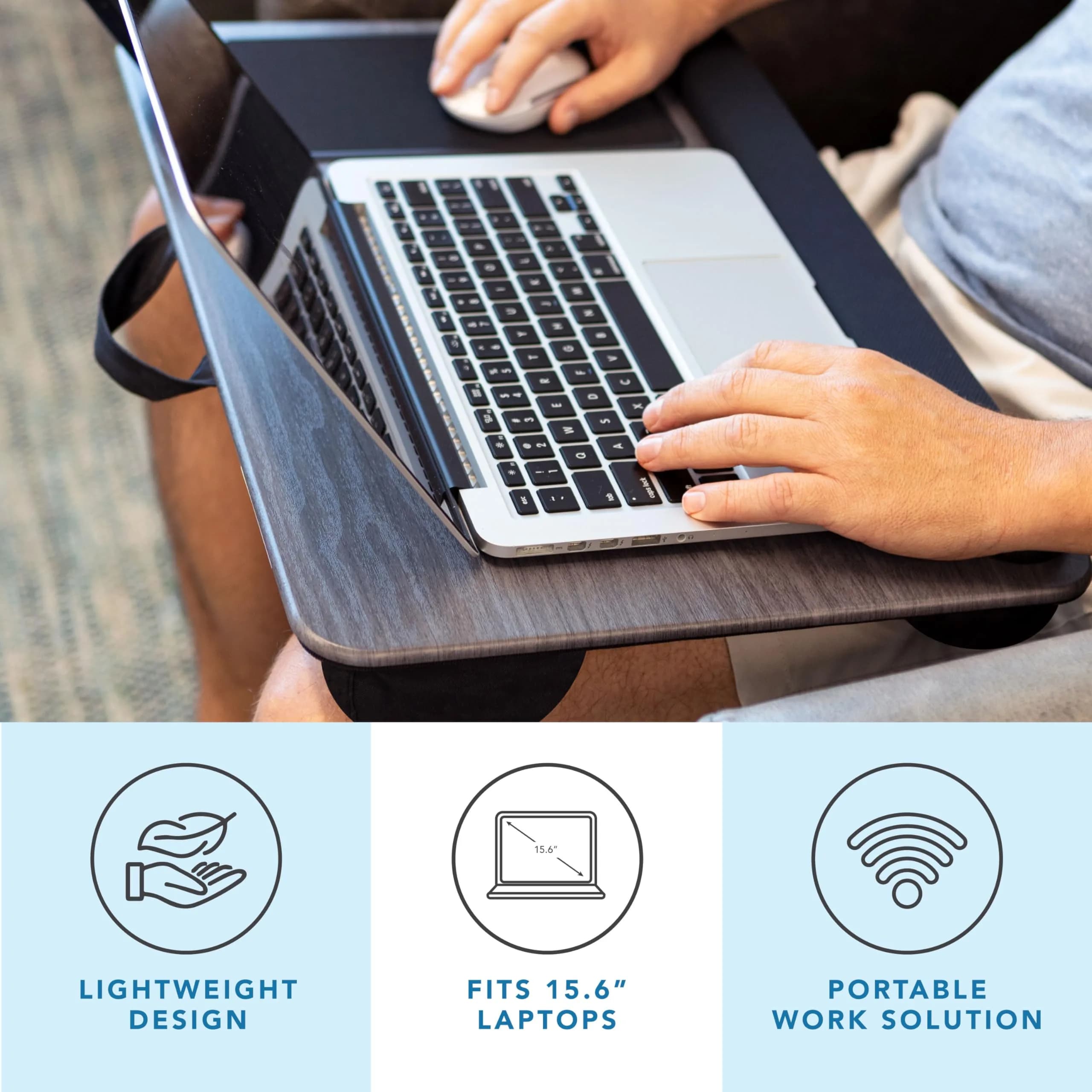 LapGear Home Office Pro Lap Desk with Wrist Rest & Gray Woodgrain Finish | Fits Laptops up to 15.6" - view 2