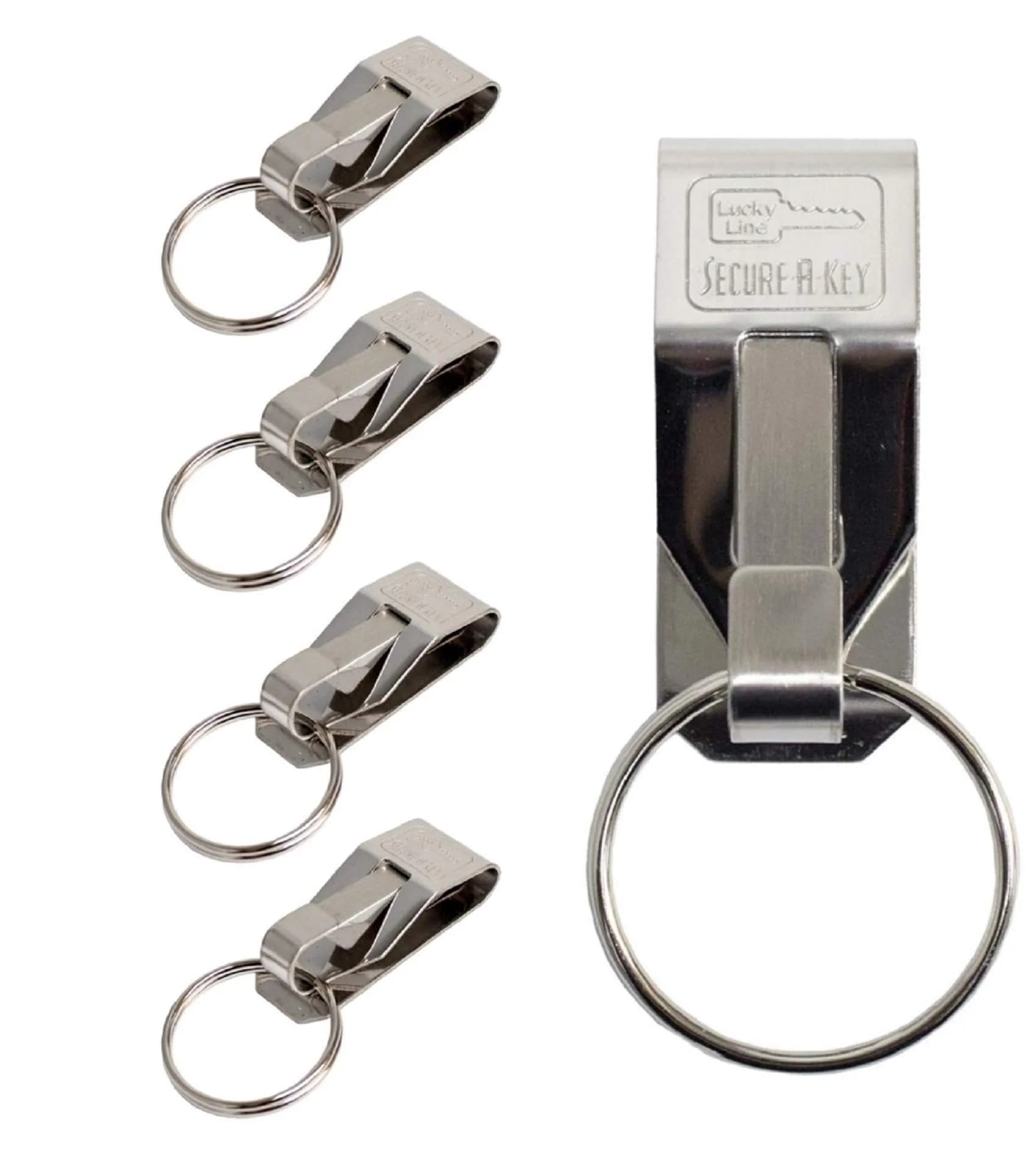 Lucky Line Secure-A-Key Slip On for Wide Belts 5 Pack | Secure Belt Key Clip (70-120c) — Silver / Clip on