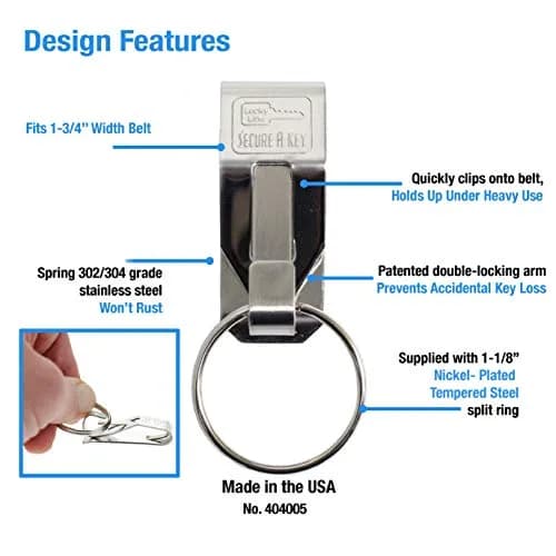 Lucky Line Secure-A-Key CLIP ON for Wide Belts 5 Pack | Double-Locking Security (70-120 chars) thumbnail 2