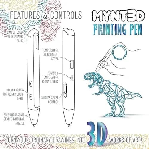 MYNT3D Super 3D Pen, 1.75mm ABS & PLA Compatible | Ergonomic, Clog-Proof, 3 Colors thumbnail 4