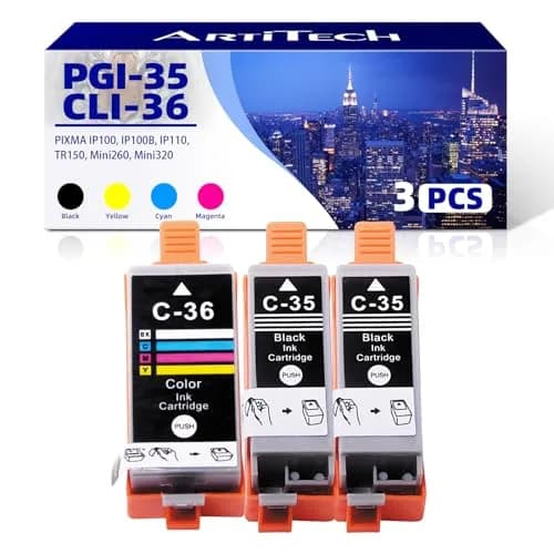 ARTITECH 3-Pack PGI-35 CLI-36 Ink Replacement for Canon 35 36 Ink Cartridges | Compatible with Canon PIXMA TR150 TR160 IP110 IP100 Mini260 Mini320 thumbnail 1