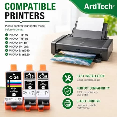 ARTITECH 3-Pack PGI-35 CLI-36 Ink Replacement for Canon 35 36 Ink Cartridges | Compatible with Canon PIXMA TR150 TR160 IP110 IP100 Mini260 Mini320 thumbnail 2