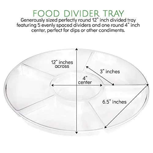 PLASTICPRO 12" Round Plastic Serving Tray with 6 Divided Sections | Heavyweight & Break-Resistant thumbnail 2