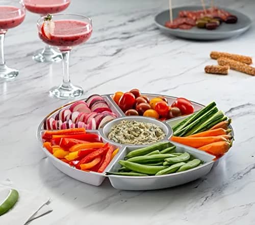 PLASTICPRO 12" Round Plastic Serving Tray/Platters White & Silver Rim Pack of 2 | Elegant & Durable thumbnail 8