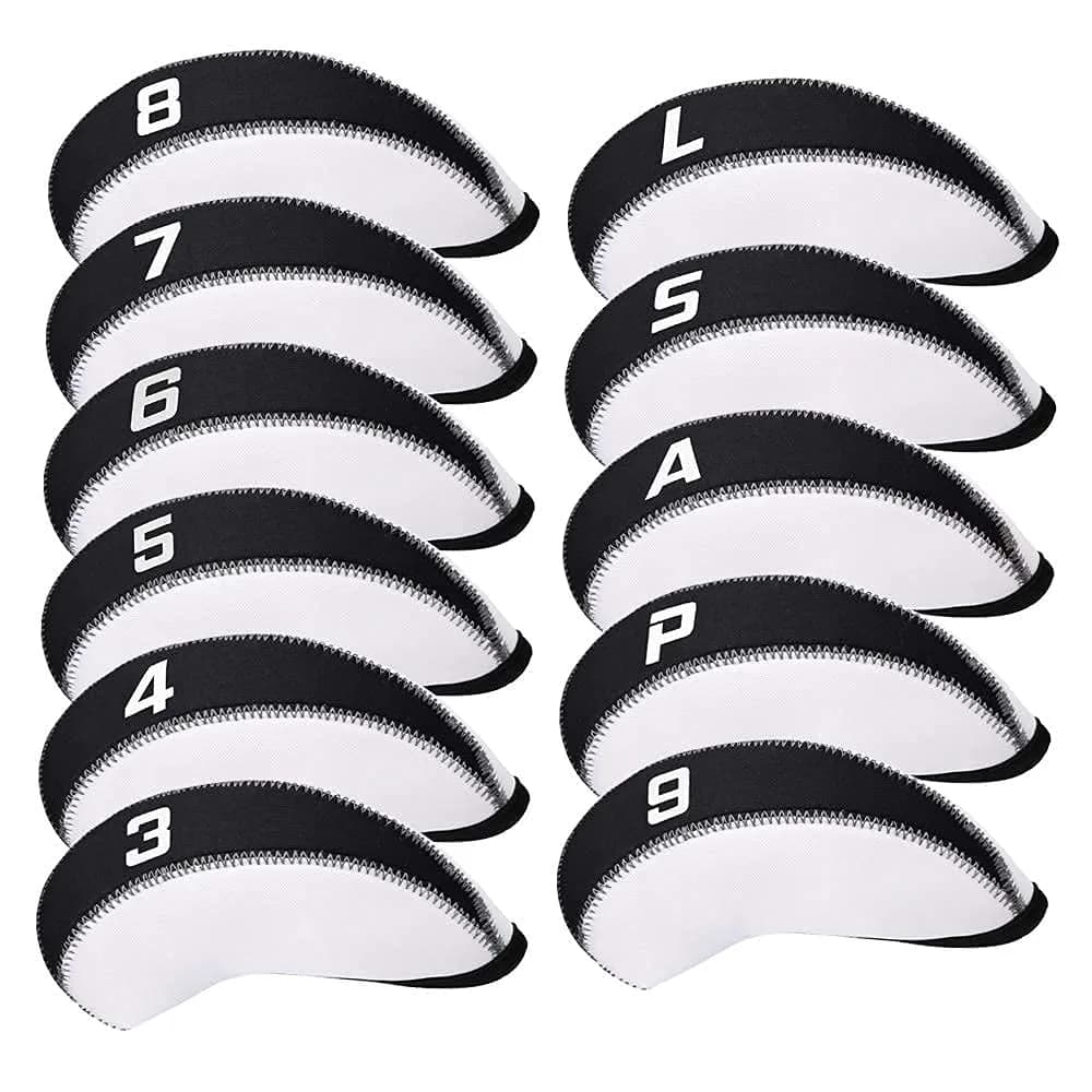CRAFTSMAN GOLF White & Black 11pcs Neoprene Iron Headcover Set with Large Numbers | Protects Irons from Damage — White & Black