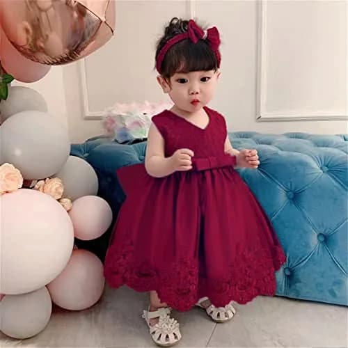 WZSYGDTC Baby Girl Dress 6 Months | Formal Party Lace Dress in Burgundy thumbnail 2