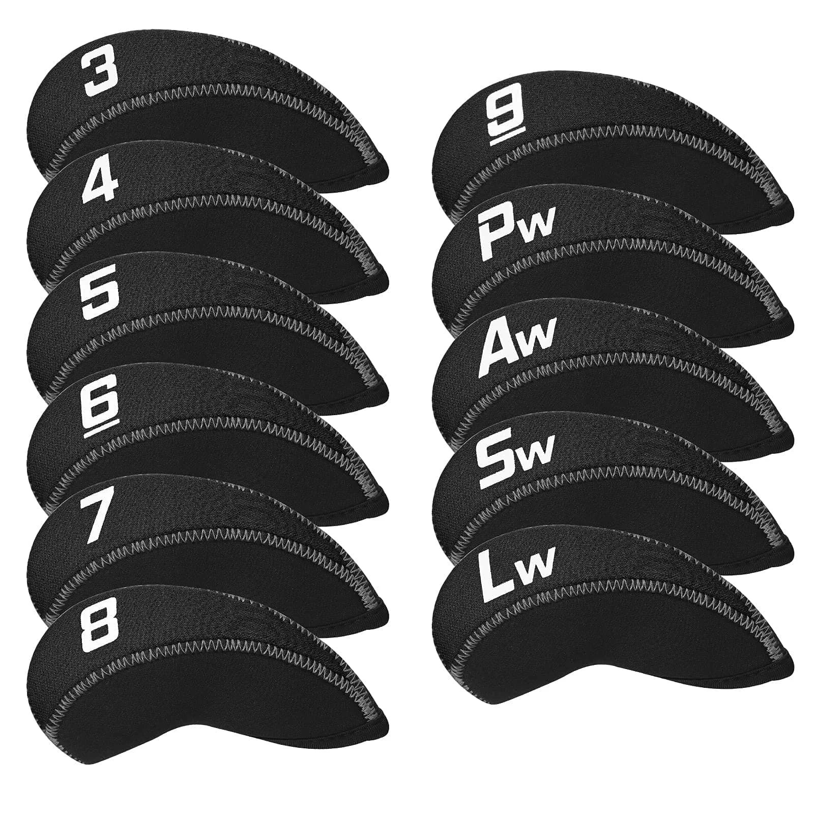 CRAFTSMAN GOLF White & Black 11pcs Neoprene Iron Headcover Set with Large Numbers | Protects Irons from Damage — Black
