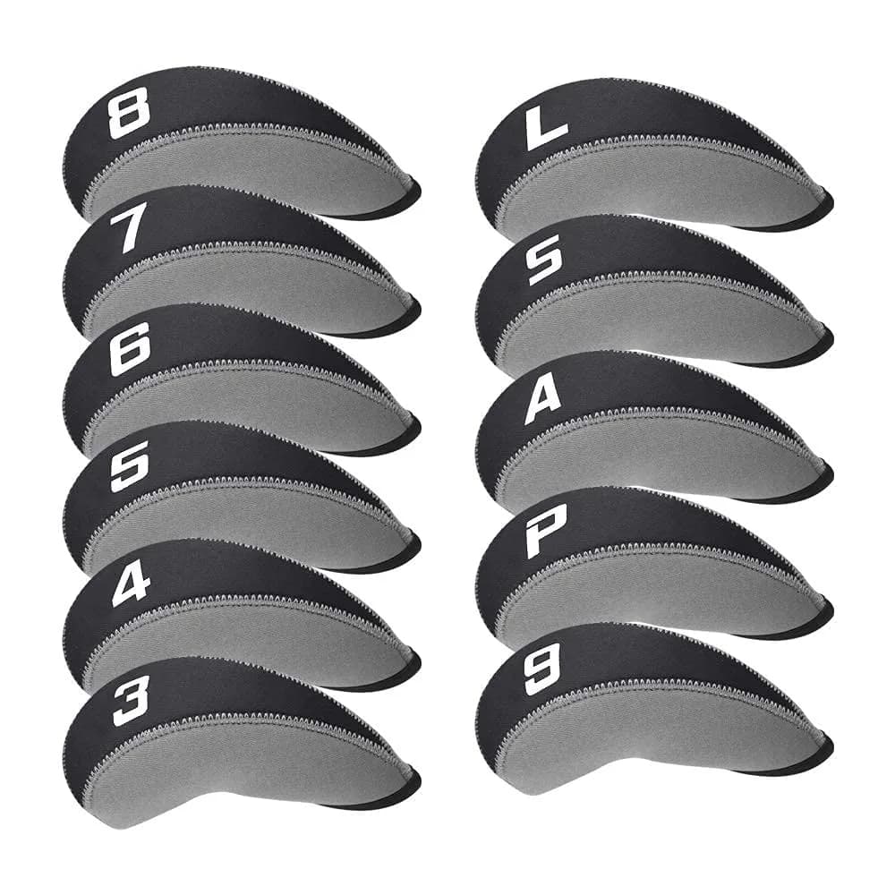 CRAFTSMAN GOLF Gray & Black 11pcs Neoprene Iron Headcover Set with Large Numbers | Protects Irons During Play & Travel — Gray & Black