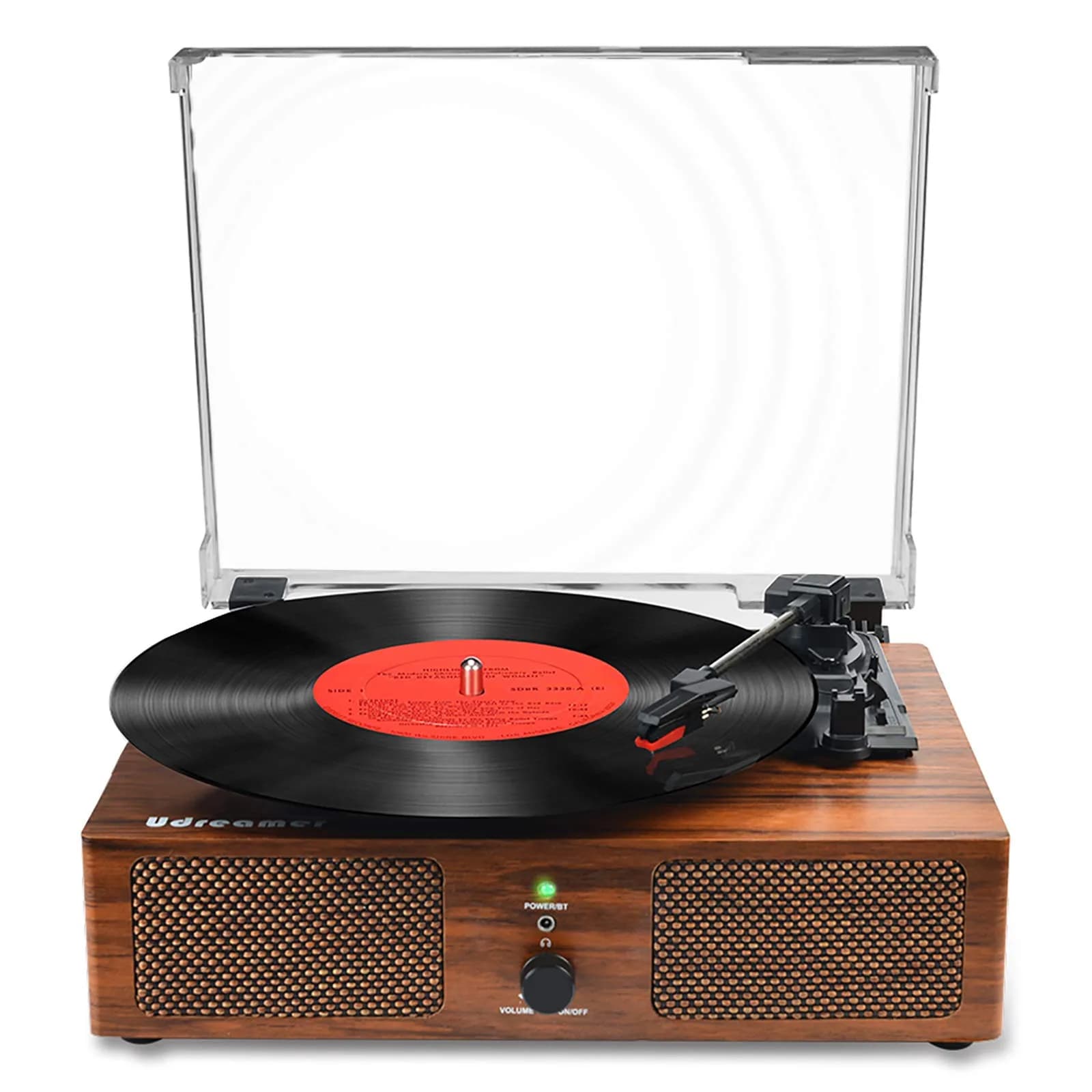 Udreamer Vinyl Record Player Wireless Turntable with Built-in Speakers & USB 32.5cm (12.8") | Belt-Driven for Clearer Sound — Brown