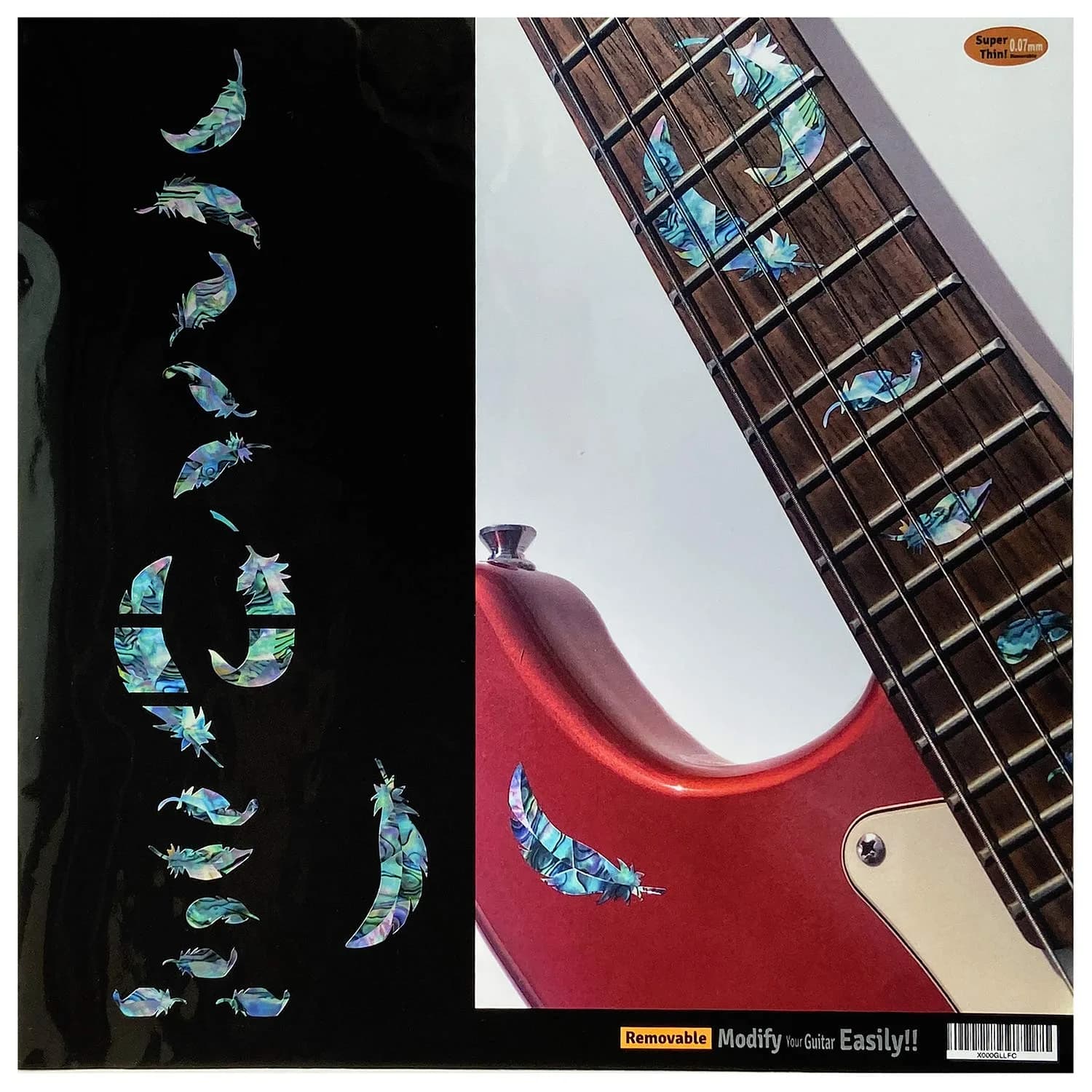 Inlay Sticker's Jockomo Flight Feathers Guitar Fret Markers (Abalone-Mix) | 1 Sheet — Abalone-Mix