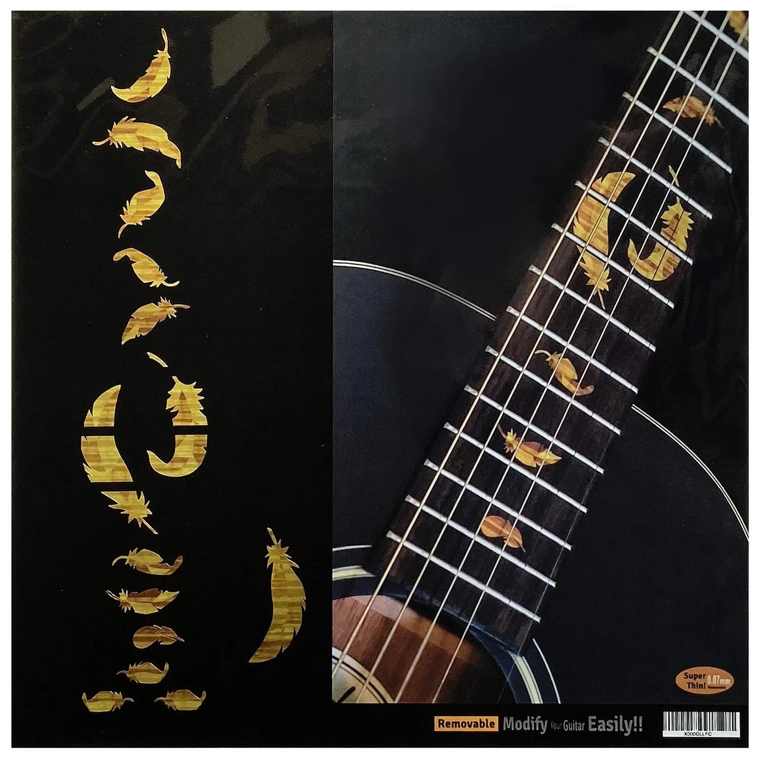 Inlay Sticker's Jockomo Flight Feathers Fret Markers for Guitars (Tobacco Burst) | Realistic Inlay Look - main product image