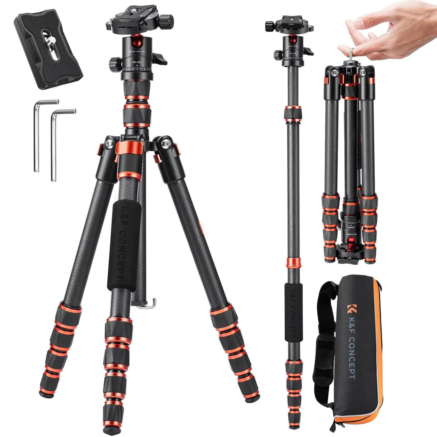 K&F CONCEPT 60" Carbon Fiber Camera Tripod with Detachable Monopod | Lightweight & Stable for DSLR
