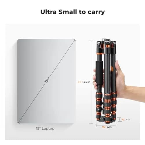 K&F CONCEPT 60" Carbon Fiber Camera Tripod with Detachable Monopod | Lightweight & Stable for DSLR thumbnail 2