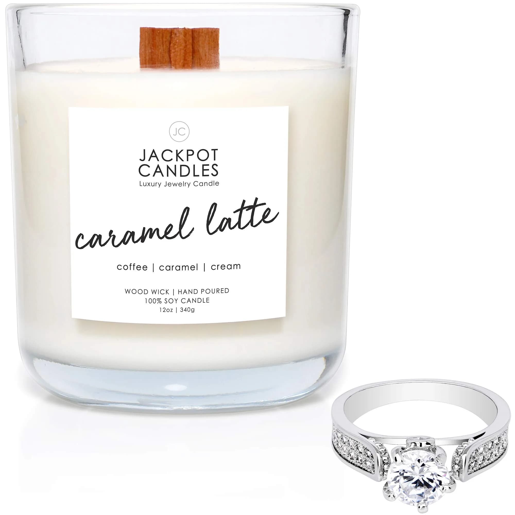 Jackpot Candles Caramel Coffee Latte Candle with Ring Inside (Surprise Jewelry Valued at $15 to $5,000) Ring Size 8