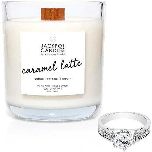 Jackpot Candles Caramel Coffee Latte Candle with Ring Inside (Surprise Jewelry Valued at $15 to $5,000) Ring Size 8 thumbnail 1