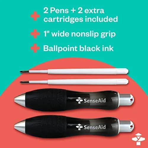 SenseAid Fat Heavy Weighted Pens (2 Pack) | Large Grip for Arthritis & Tremors thumbnail 5