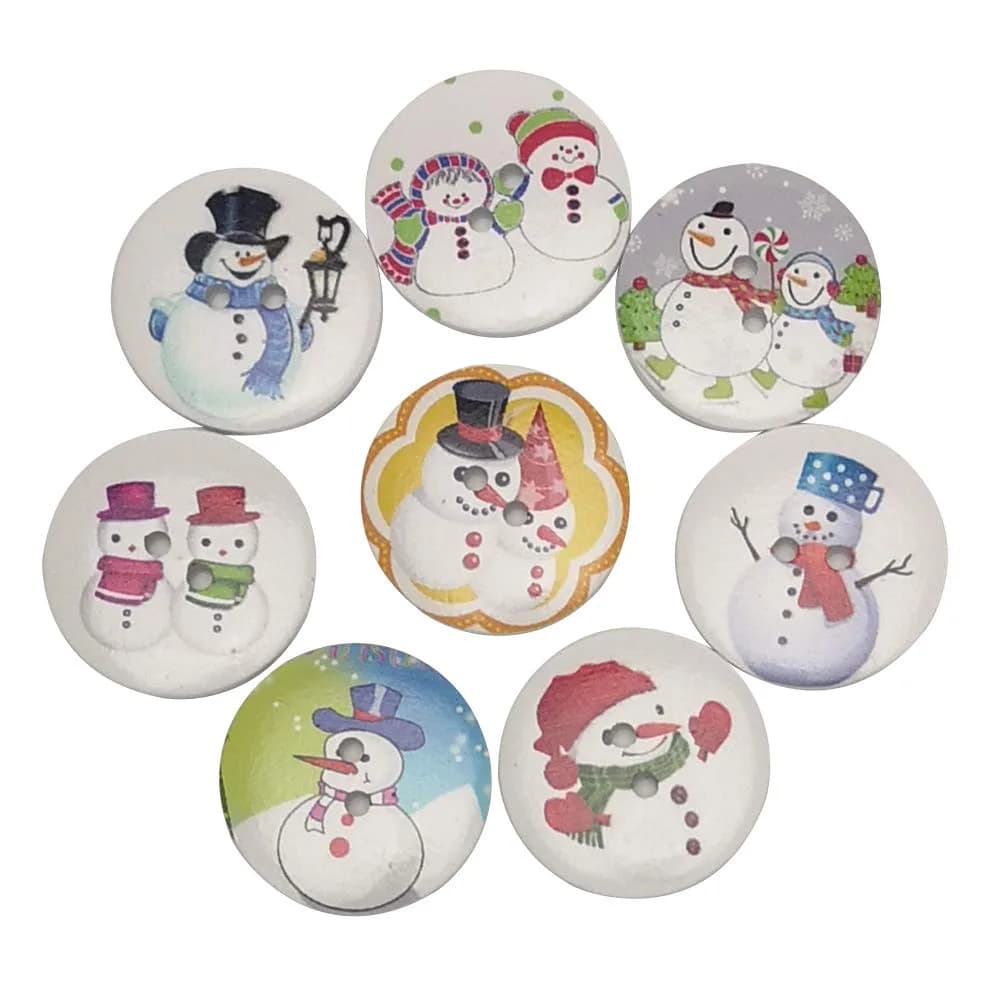 Chenkou Craft Assorted 20pcs 40mm Big Santa & Snowman Wood Buttons | Craft Sewing Mix