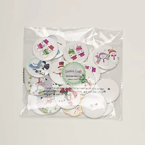 Chenkou Craft Assorted 20pcs 40mm Big Santa & Snowman Wood Buttons | Craft Sewing Mix thumbnail 5