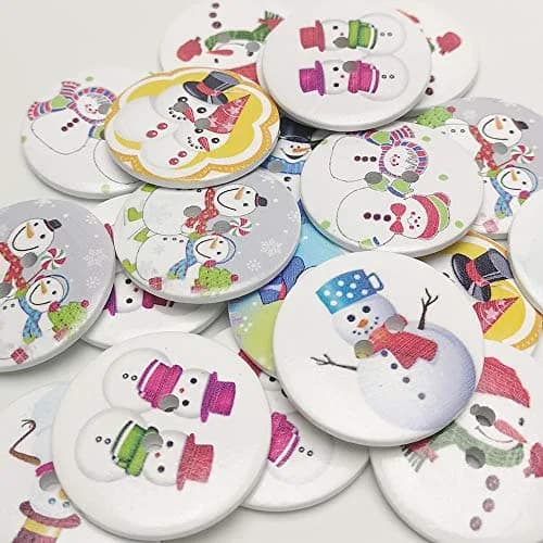 Chenkou Craft Assorted 20pcs 40mm Big Santa & Snowman Wood Buttons | Craft Sewing Mix thumbnail 2