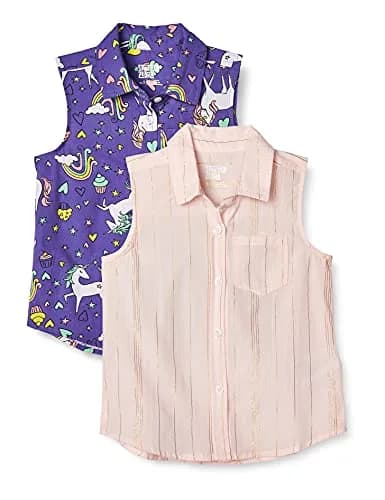 Spotted Zebra Girls' Sleeveless Woven Tops 2-Pack | Unicorn & Metallic Stripe | 2T thumbnail 1