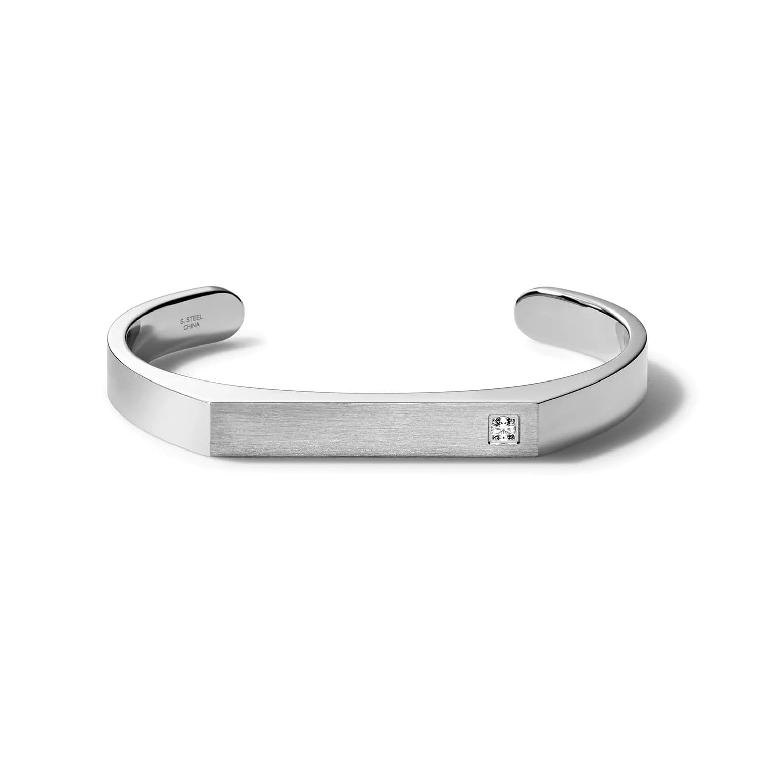 Bulova Mens Classic Small Solid Stainless Steel Cuff Bracelet with Diamond Accent (Model J96B013S), Silver-Tone | Elegant men's jewelry with diamond detail — Silver-Tone