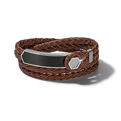 Bulova Jewelry Men's Precisionist Double Wrap Braided Leather Strap Bracelet | Stainless Steel & Leather, Large Fit thumbnail 1