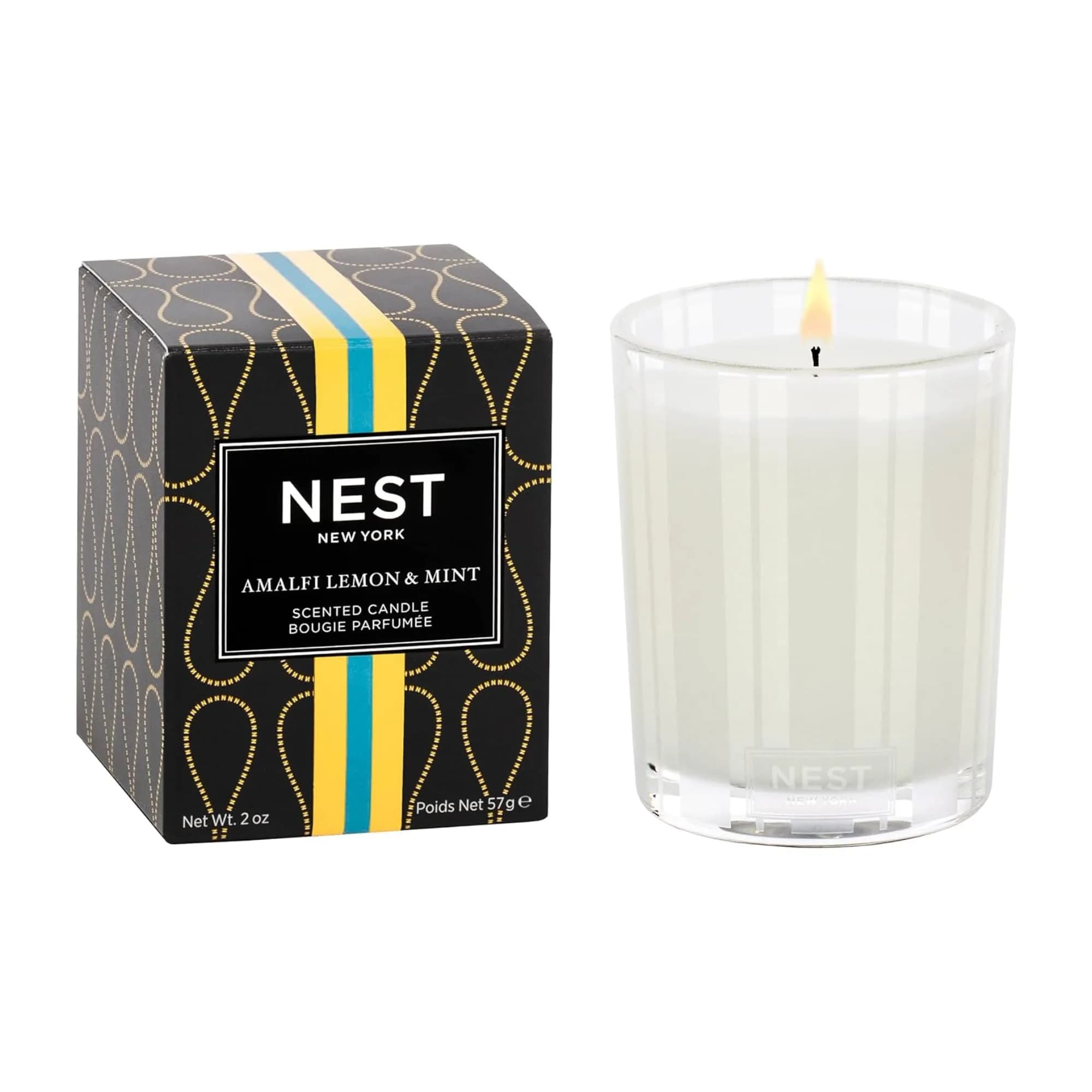NEST New York Scented Votive Candle, Amalfi Lemon & Mint | 20-28 Hour Burn, Elegant Glass Vessel — Amalfi Lemon & Mint