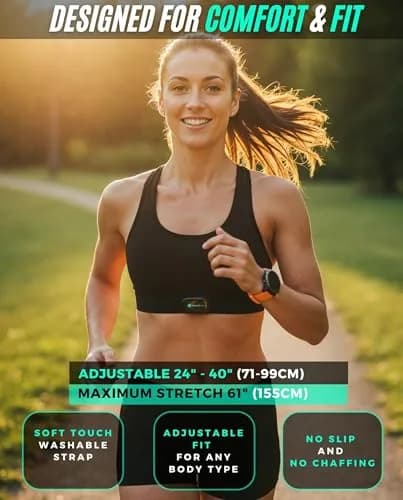 POWR LABS Bluetooth ANT+ Heart Rate Monitor Chest Strap | Dual Connectivity, IPX67 Sweatproof, Adjustable Fit (61 x 1.5 x 0.15 inches) thumbnail 4