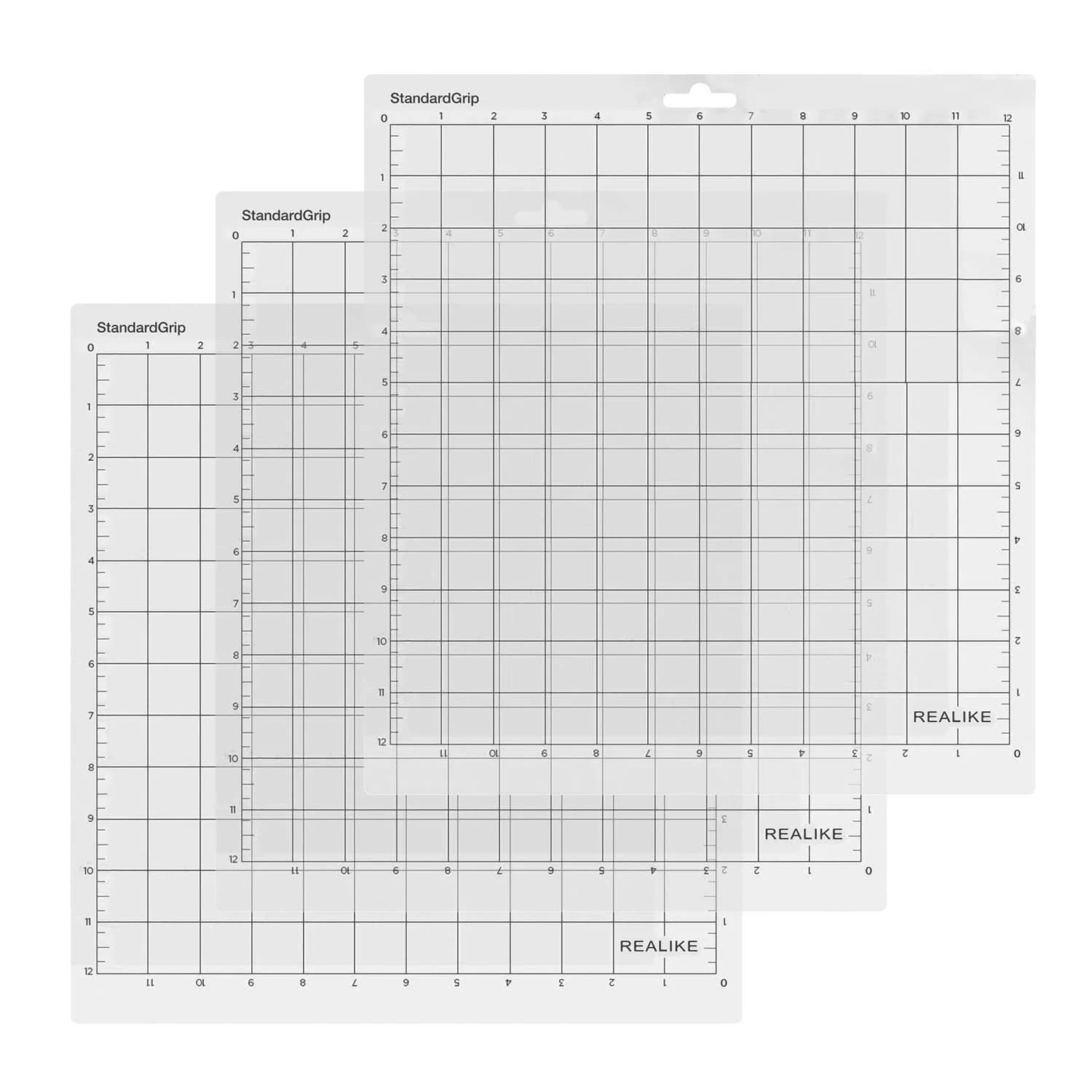 REALIKE 12x12 inch StrongGrip Cutting Mat (3 Mats, Purple) | Perfect for Cricut Crafts & Quilting — Transparent -1 / 12*12 StandardGrip (3 Mats)