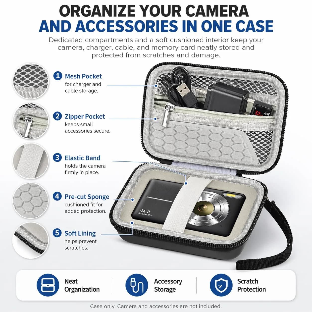 Comecase Black Camera Case for Small Digital Cameras | Fits Kodak FZ55/FZ45, Canon ELPH 180/190, Sony DSCW800/DSCW830 | 12.0cm (4.72") - view 9