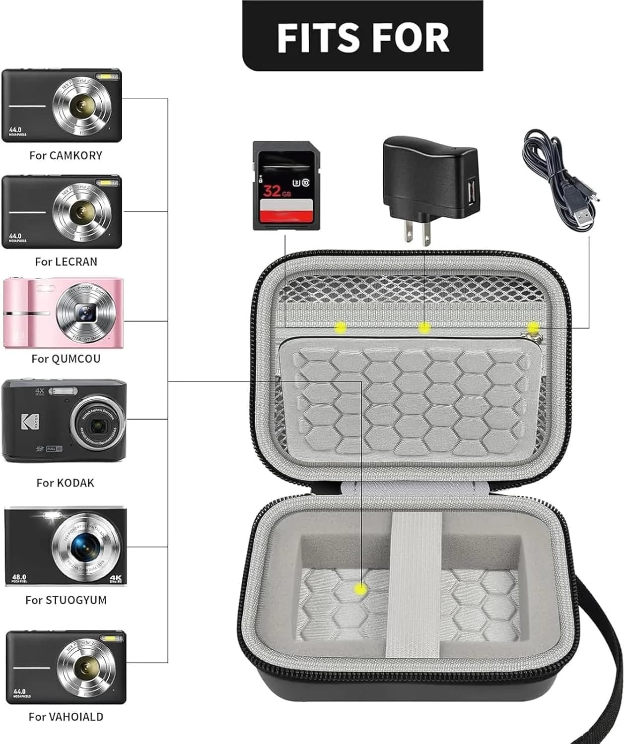 Comecase Black Camera Case for Small Digital Cameras | Fits Kodak FZ55/FZ45, Canon ELPH 180/190, Sony DSCW800/DSCW830 | 12.0cm (4.72") - view 2