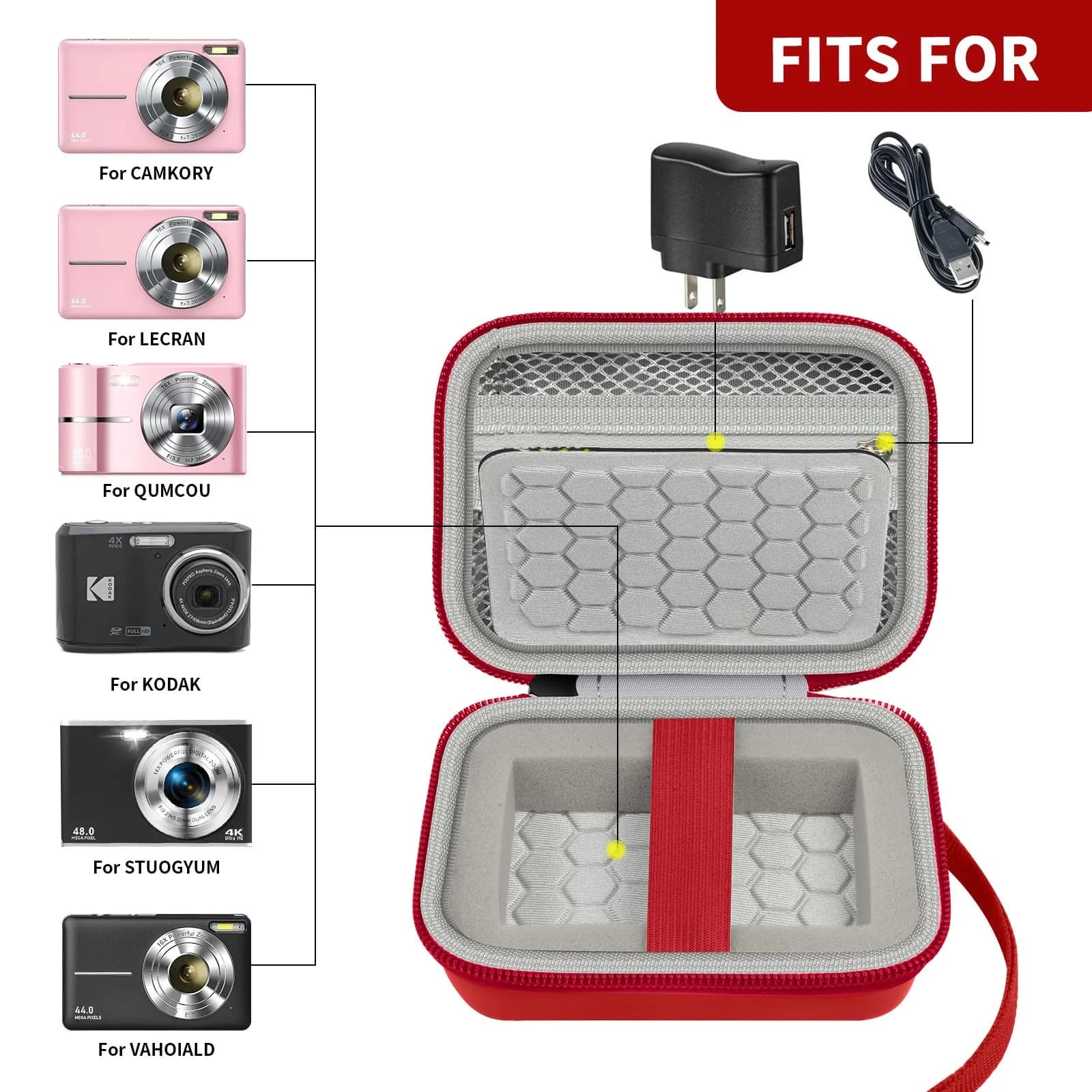 Comecase Red Digital Camera Case for Kodak PIXPRO FZ45 FZ55 | Fits Cameras up to 11cm x 7.8cm x 5.8cm - view 2