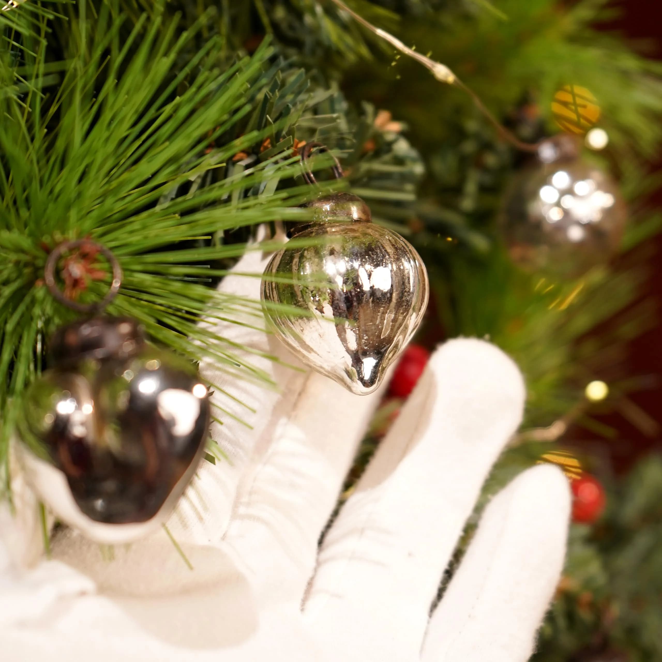 Indian Shelf Mini Silver Glass Christmas Ornaments Set of 25 | Vintage Modern Style - view 6