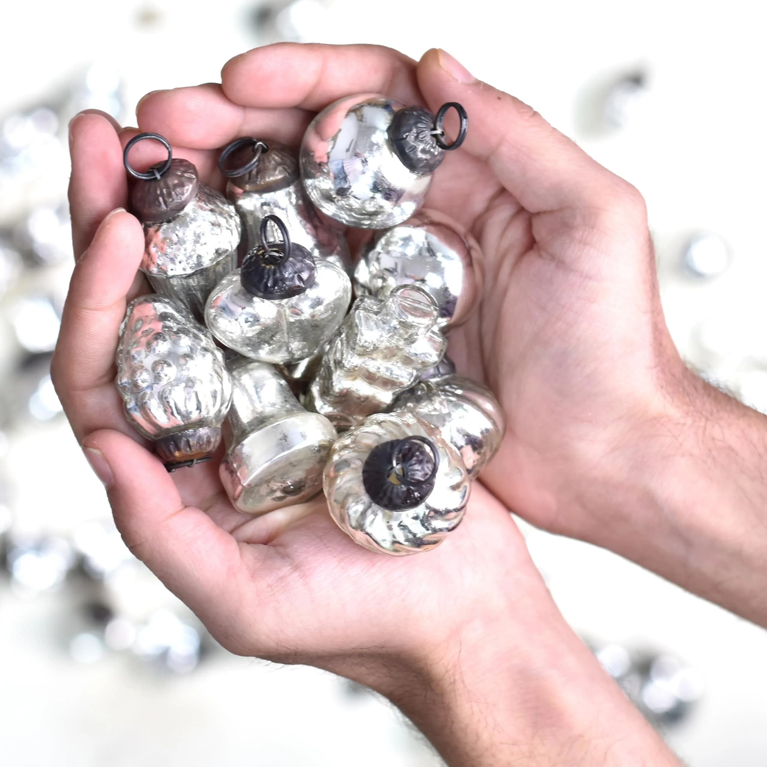 Indian Shelf Mini Silver Glass Christmas Ornaments Set of 25 | Vintage Modern Style - view 7