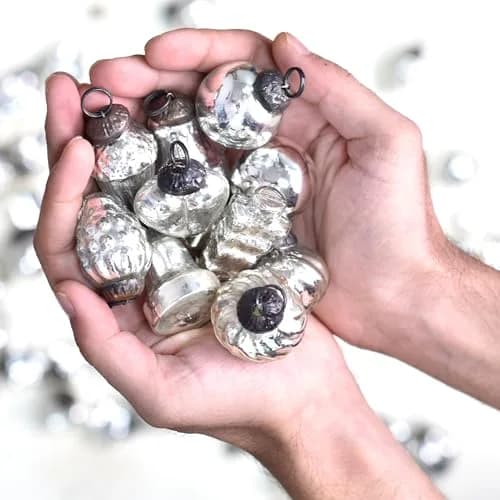 Indian Shelf Mini Silver Glass Christmas Ornaments Set of 25 | Vintage Modern Style thumbnail 7