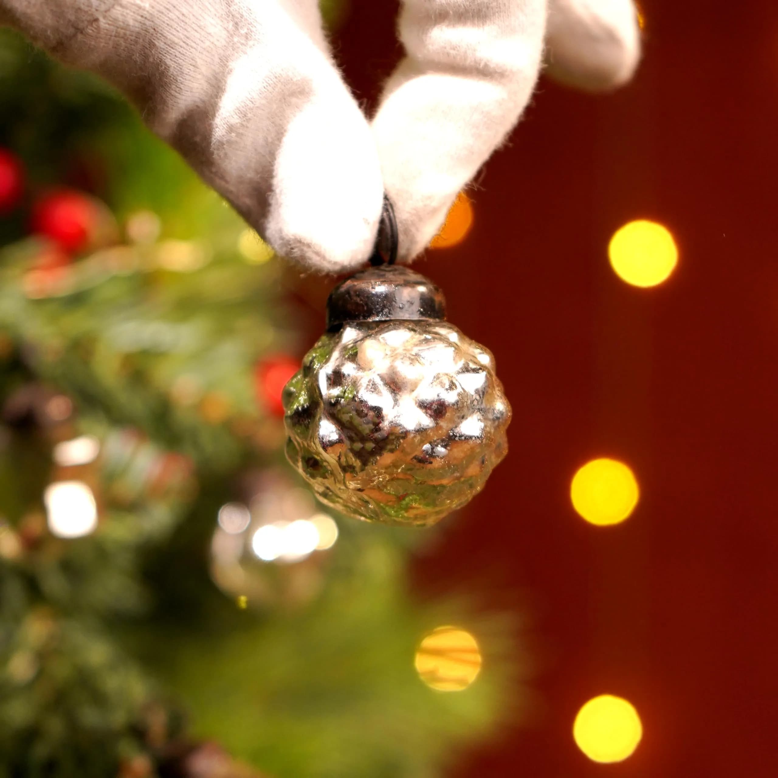 Indian Shelf Mini Silver Glass Christmas Ornaments Set of 25 | Vintage Modern Style - view 3