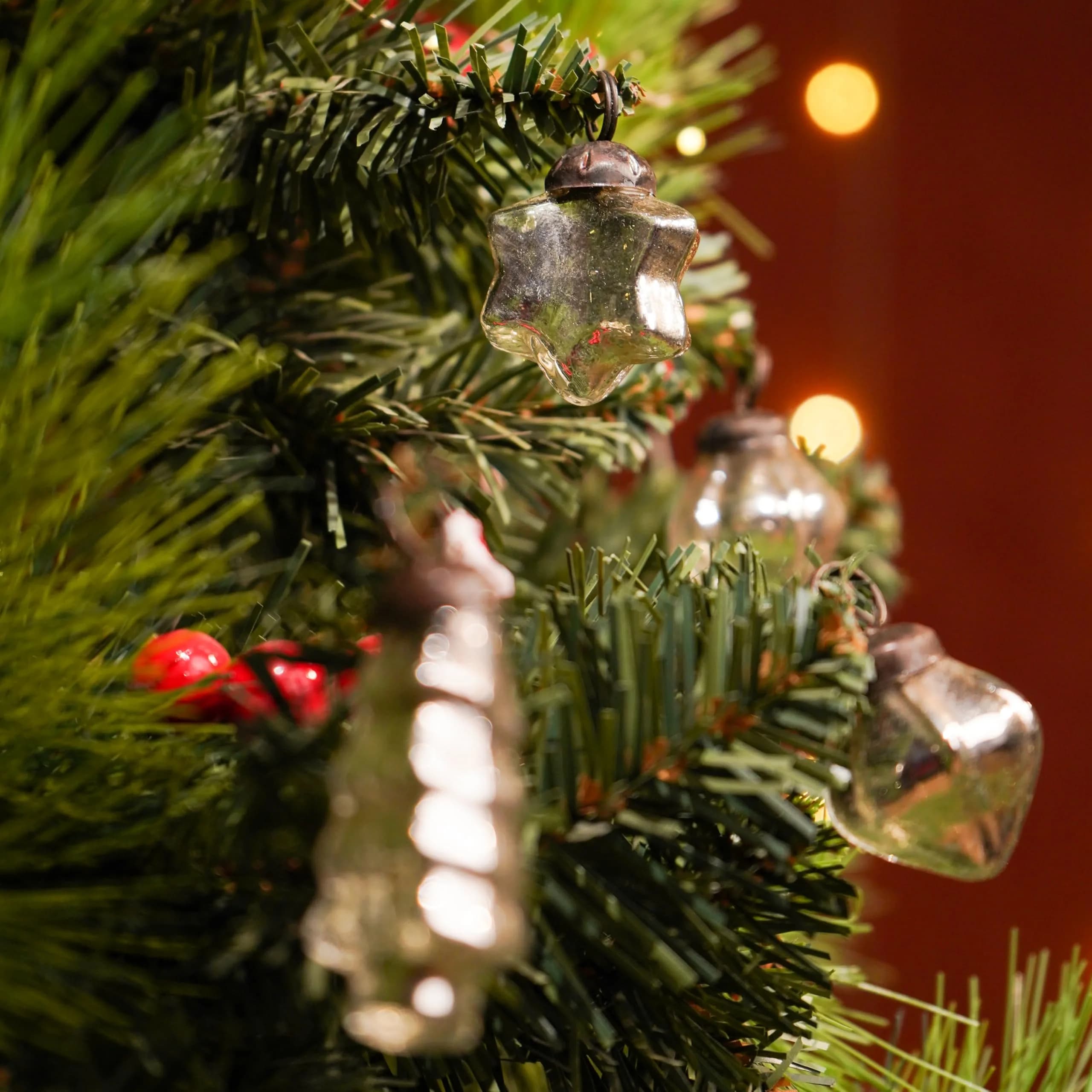 Indian Shelf Mini Silver Glass Christmas Ornaments Set of 25 | Vintage Modern Style - view 4