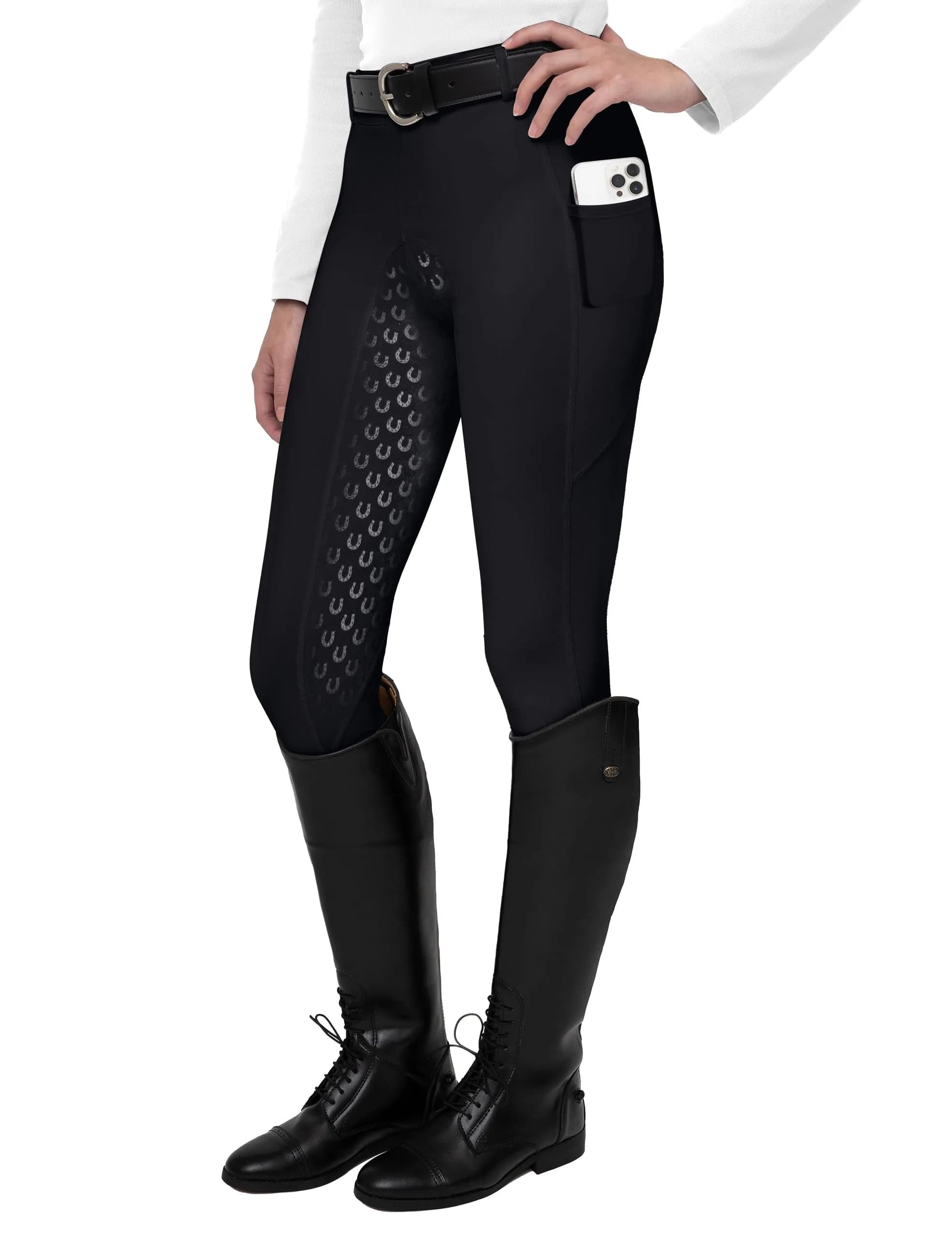 FitsT4 Sports Women's Full Seat Riding Tights Active Silicon Grip Horse Breeches Black XL | Four-Way Stretch & Extra Grip