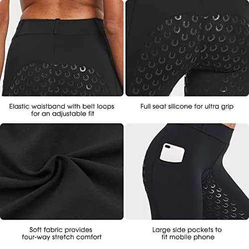 FitsT4 Sports Women's Full Seat Riding Tights Active Silicon Grip Horse Breeches Black XL | Four-Way Stretch & Extra Grip thumbnail 2