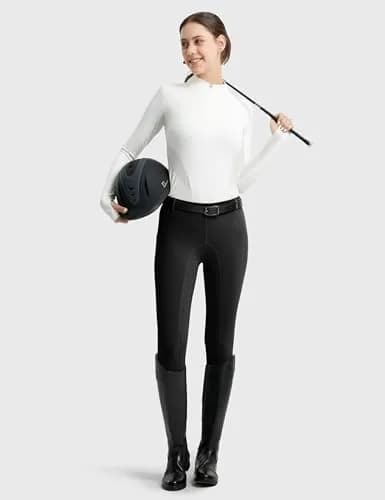 FitsT4 Sports Women's Full Seat Riding Tights Active Silicon Grip Horse Breeches Black XL | Four-Way Stretch & Extra Grip thumbnail 3