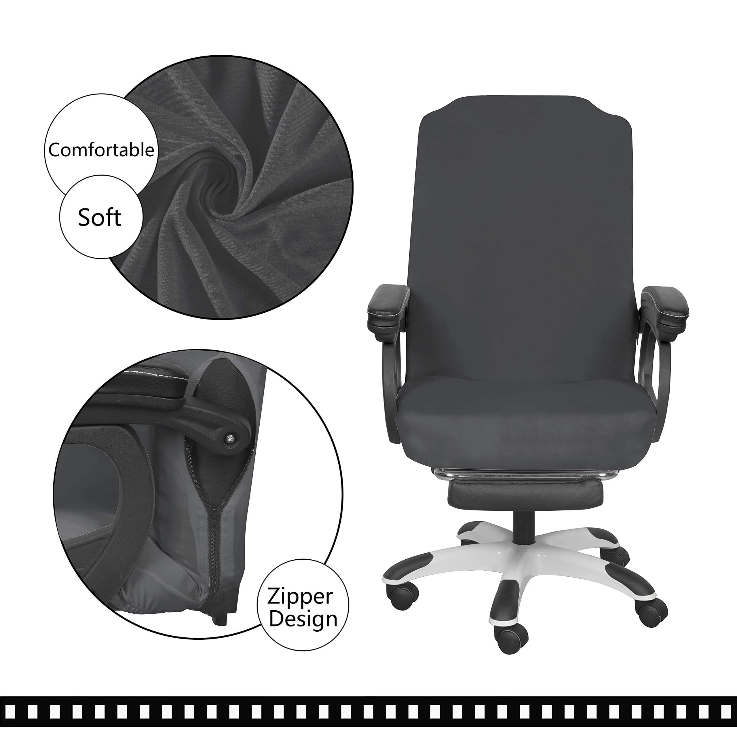 SARAFLORA Large Grey Office Chair Cover - Stretch Fit, Removable, Washable Protector (1 Piece) - view 4