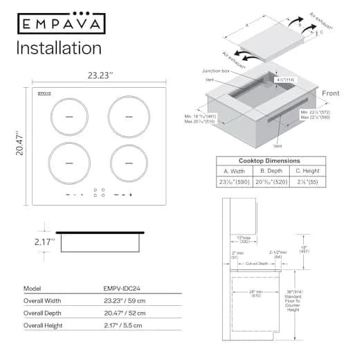 Empava Ease 24" Induction Cooktop 4 Burner, Drop-in, Hardwired | ETL Certified 7400W 220V Compatible thumbnail 7