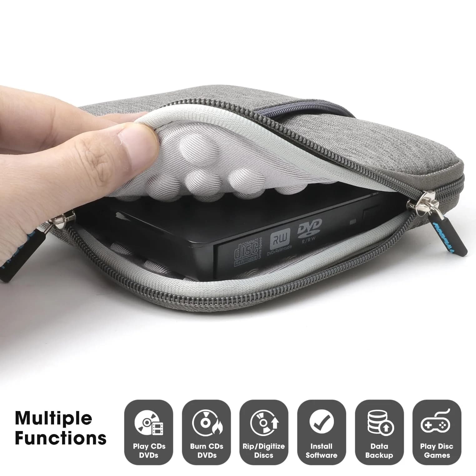 ROOFULL External CD DVD Drive with Carrying Case | USB 3.0 Type-C for Laptop & PC - view 7