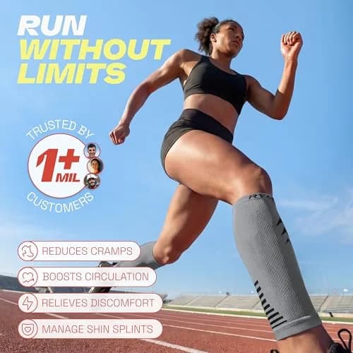 Rymora Calf Compression Sleeves for Men & Women (Pair) (Grey) (Medium) | Graduated Support for Shin Splints & Recovery thumbnail 2