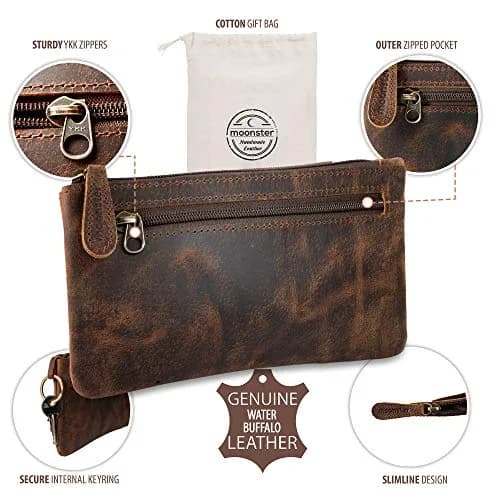 moonster Full-Grain Buffalo Leather Pen Case, 8x4 Inch | Handmade Small Leather Pouch for Pens & Stationery thumbnail 4