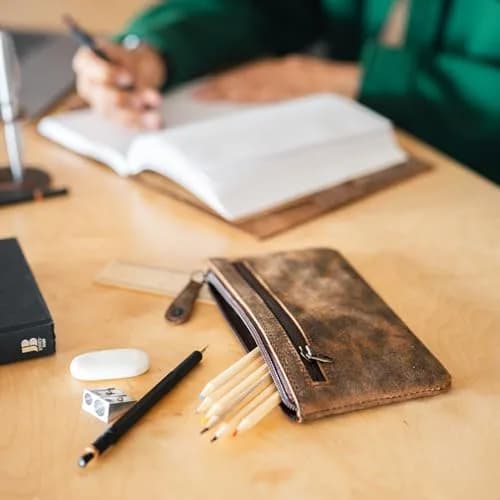 moonster Full-Grain Buffalo Leather Pen Case, 8x4 Inch | Handmade Small Leather Pouch for Pens & Stationery thumbnail 5