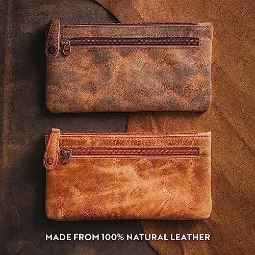moonster Full-Grain Buffalo Leather Pen Case, 8x4 Inch | Handmade Small Leather Pouch for Pens & Stationery thumbnail 9