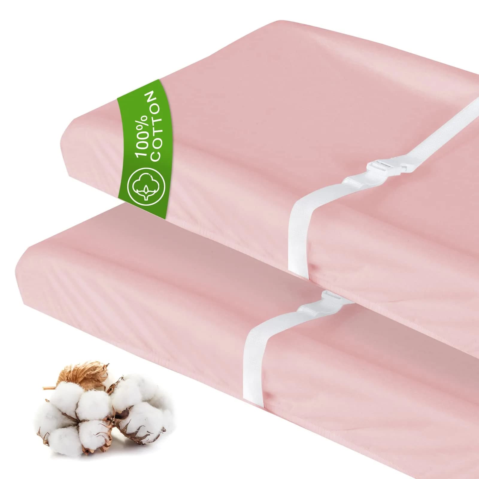Moonsea Pink Cotton Changing Pad Cover 2 Pack 81cm x 41cm (32" x 16") | Soft Breathable Organic Cotton for Baby Girls - main product image